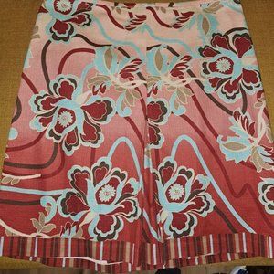 Loft Cotton Red/Orange/Blue Abstract Floral A-Line skirt Sz 12